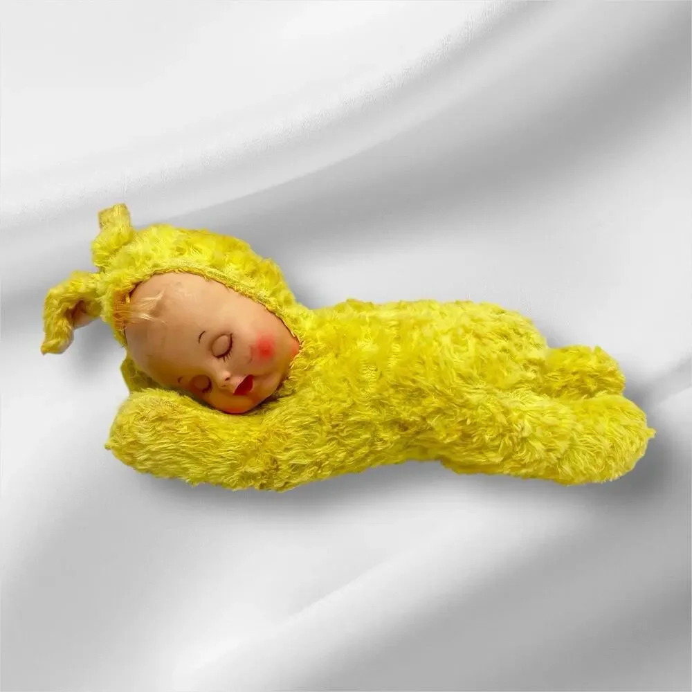 Vintage My Musical Toy? Rubber Baby Face Yellow Plush Spring Bunny Wind Up Toy